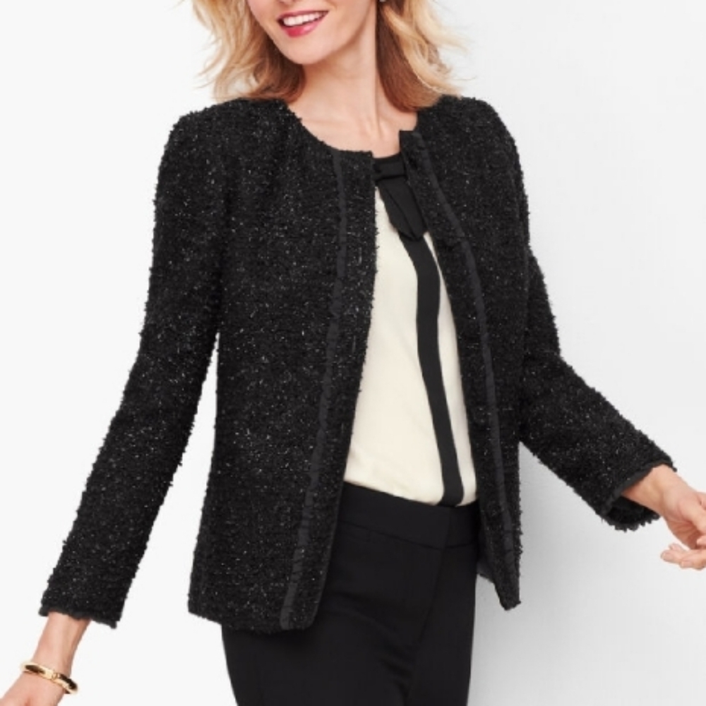 Talbots Black Tweed Jacket sz 12 new